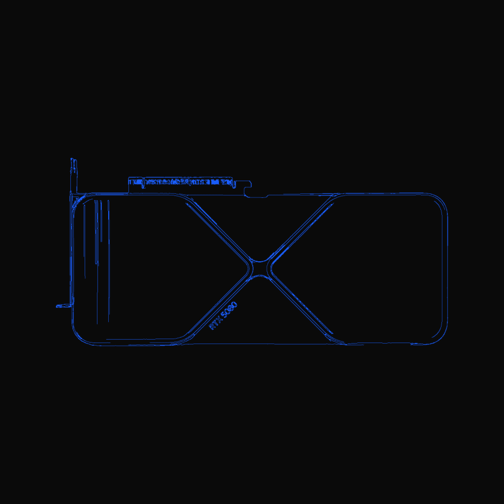 Stylized line drawing of the NVIDIA GeForce RTX 5080 Founders Edition