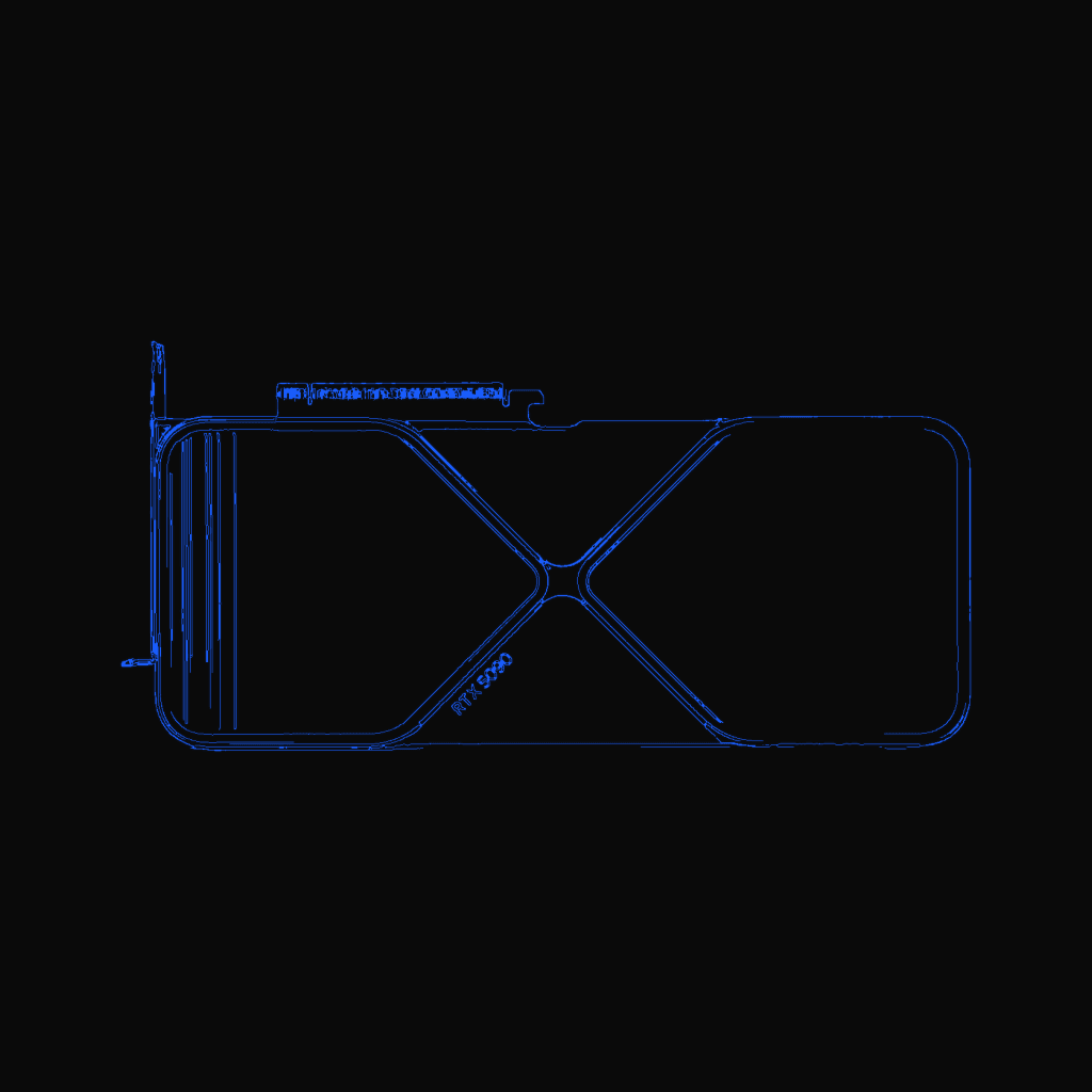 Stylized line drawing of the NVIDIA GeForce RTX 5090 Founders Edition